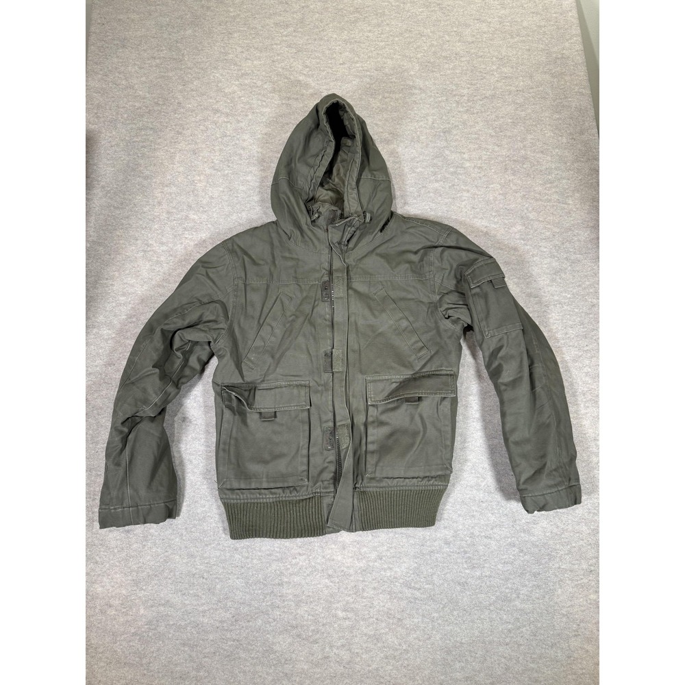 H&M Jacket Mens Medium Green Hooded Canvas Army Bomber Insulated Casual Pockets